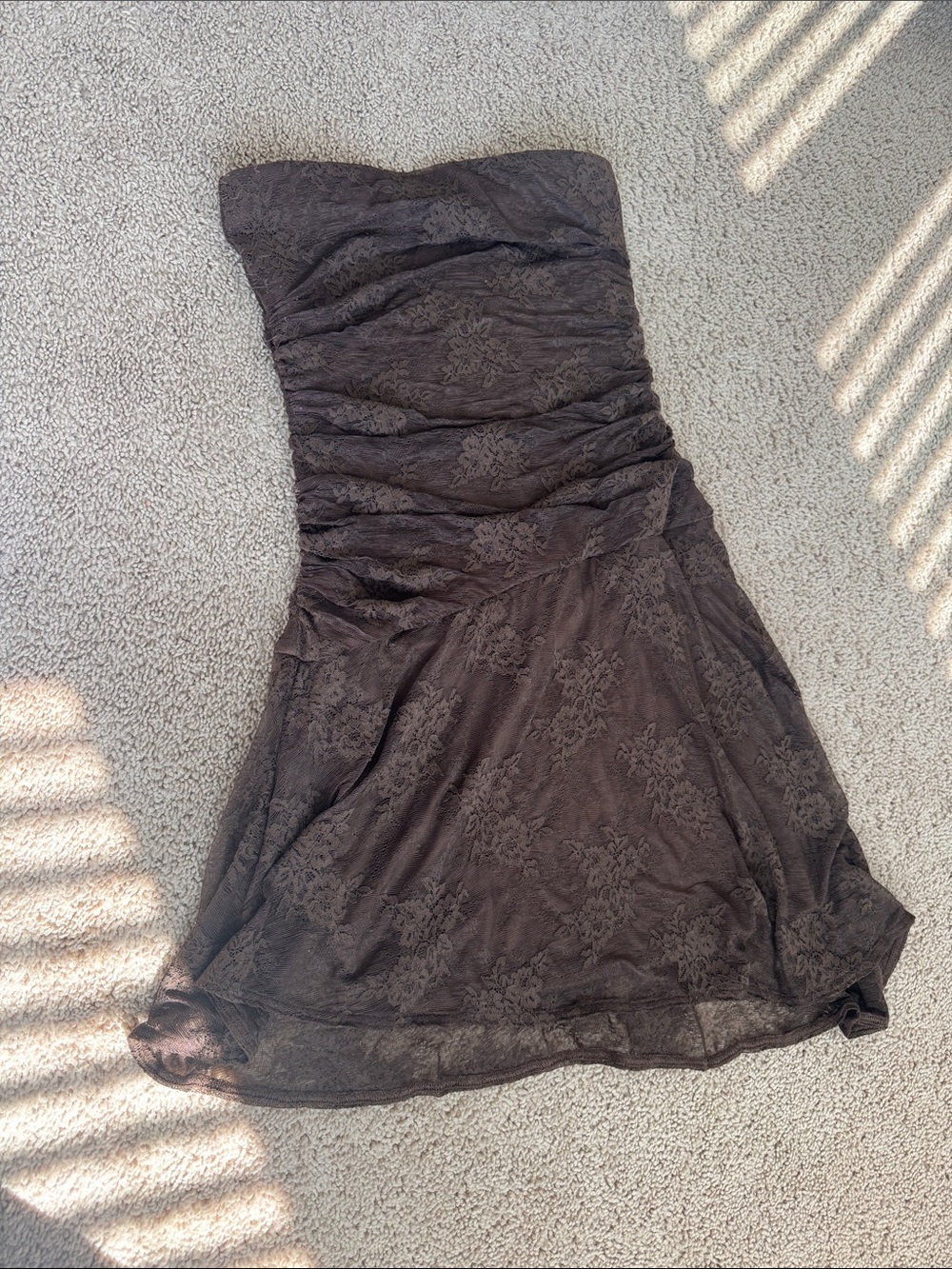 Abercrombie & Fitch Strapless Lace A-Line Dress in Brown
